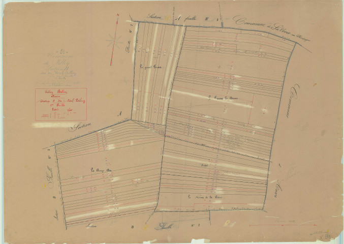 Tilloy-et-Bellay (51572). Section B1 échelle 1/2500, plan mis à jour pour 1933, plan non régulier (papier)