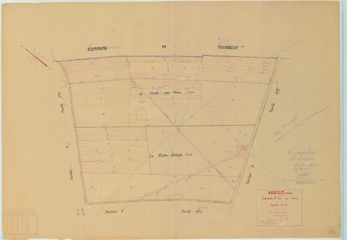 Vertus (51612). Section H2 échelle 1/2500, plan mis à jour pour 1952, plan non régulier (papier)