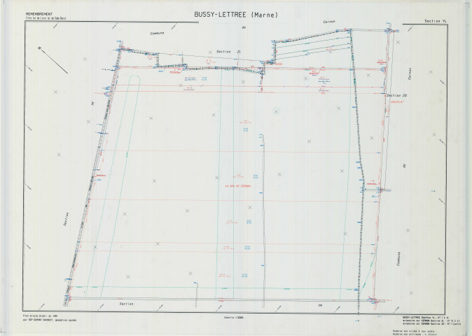Bussy-Lettrée (51099). Section YL échelle 1/2000, plan remembré pour 1991 (extension sur Cernon section ZL et ZO), plan régulier (calque)