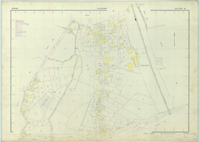 Esternay (51237). Section AL échelle 1/1000, plan renouvelé pour 01/01/1968, régulier avant 20/03/1980 (papier armé)