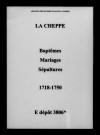 Cheppe (La). Baptêmes, mariages, sépultures 1718-1750
