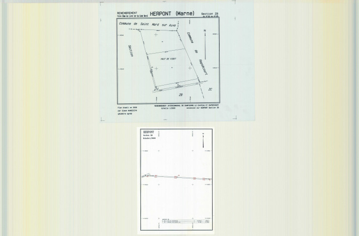 Herpont (51292). Section ZB échelle 1/2000, plan remembré pour 2005 (Remembrement intercommunal de Dampierre le Château et Rapsécourt), plan régulier (calque)