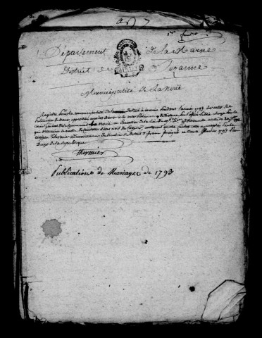 Noue (La). Publications de mariage 1793-an X