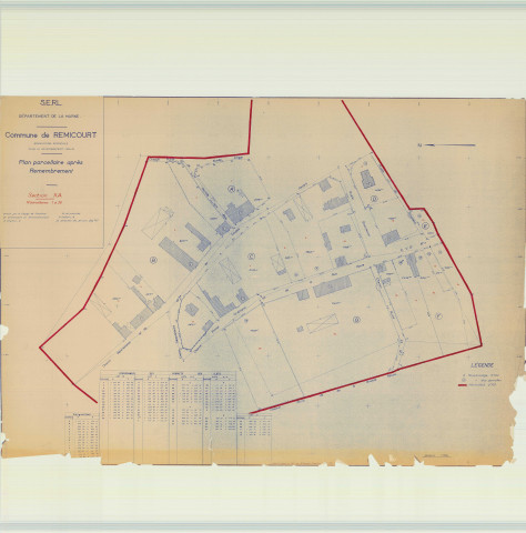 Remicourt (51456). Section XA échelle 1/500, plan remembré pour 1959, plan régulier (papier)
