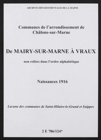 Communes de Mairy-sur-Marne à Vraux de l'arrondissement de Châlons. Naissances 1916