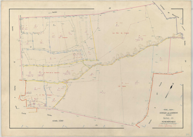Cernay-en-Dormois (51104). Section ZC échelle 1/2000, plan remembré pour 1964, plan régulier (papier armé)