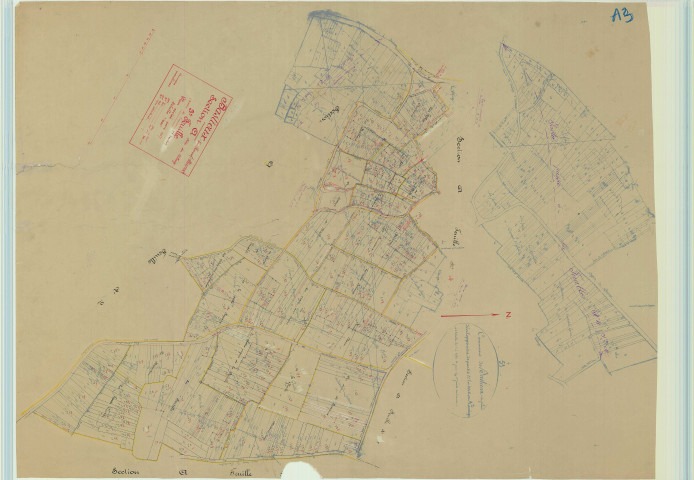 Baslieux-lès-Fismes (51037). Section A3 échelle 1/1250, plan mis à jour pour 1937, plan non régulier (papier).