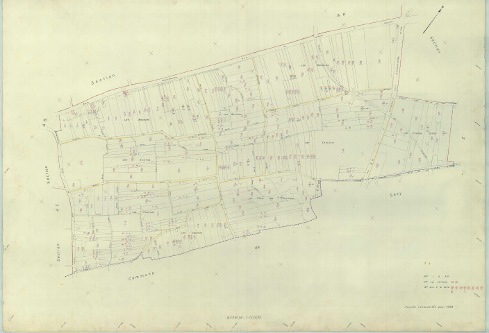 Ville-Dommange (51622). Section AL échelle 1/1000, plan renouvelé pour 1963, plan régulier (papier armé).