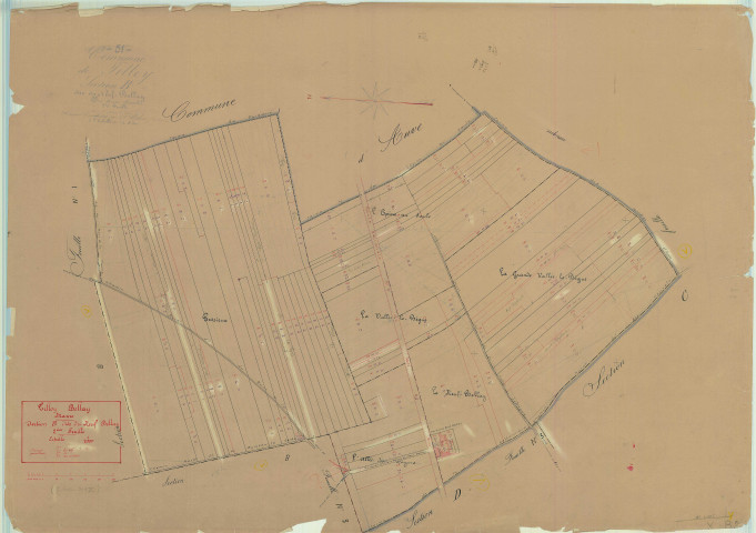 Tilloy-et-Bellay (51572). Section B2 échelle 1/2500, plan mis à jour pour 1933, plan non régulier (papier)