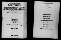 Neuvillette (La). Naissances, mariages, décès, publications de mariage 1871-1882