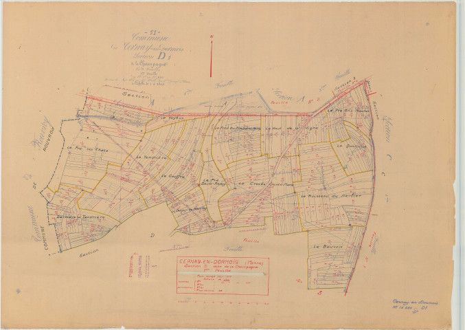 Cernay-en-Dormois (51104). Section D1 échelle 1/2500, plan mis à jour pour 1937, plan non régulier (papier)