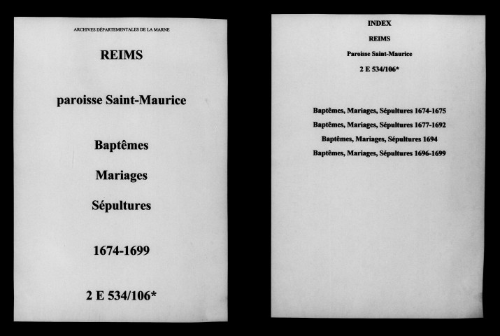 Reims. Saint-Maurice. Baptêmes, mariages, sépultures 1674-1699