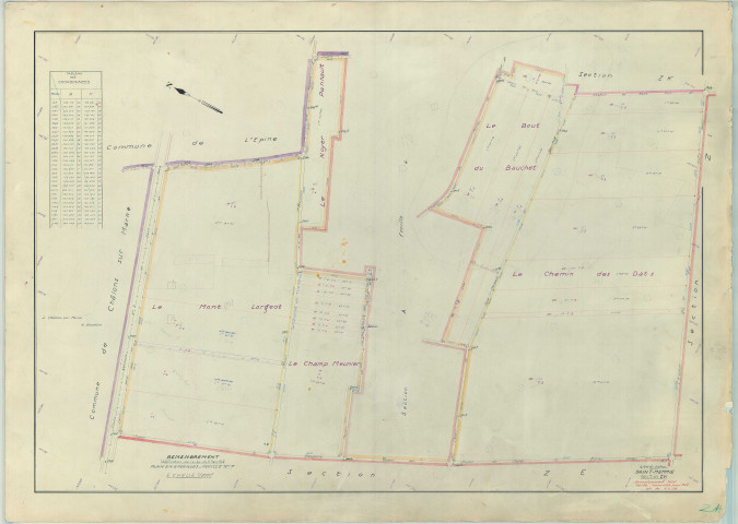 Saint-Memmie (51506). Section ZH échelle 1/2000, plan remembré pour 1967, plan régulier (papier armé)