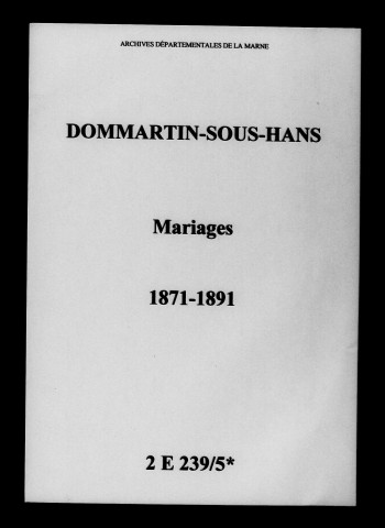 Dommartin-sous-Hans. Mariages 1871-1891