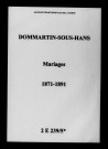 Dommartin-sous-Hans. Mariages 1871-1891