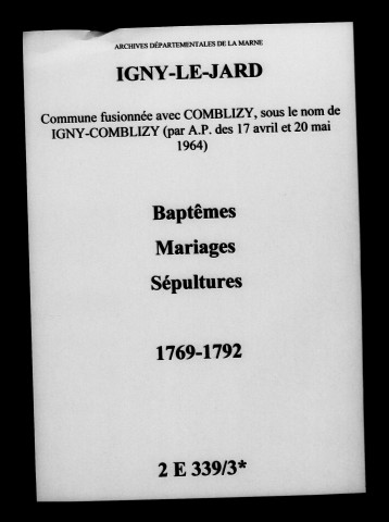 Igny-le-Jard. Baptêmes, mariages, sépultures 1769-1792