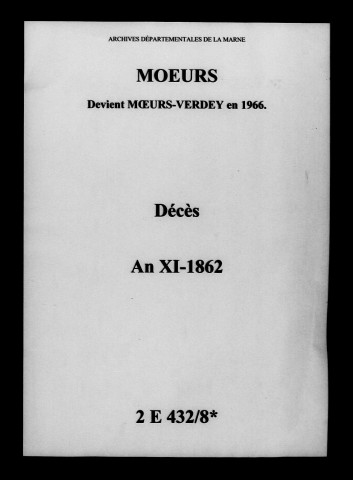 Moeurs. Décès an XI-1862