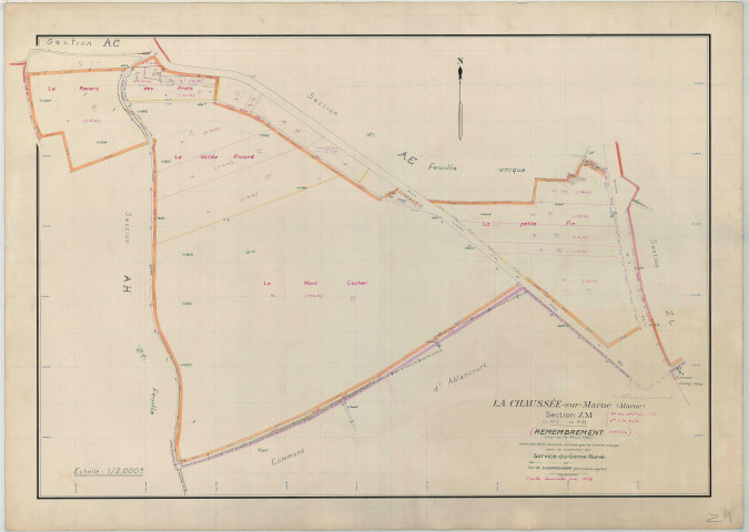 Chaussée-sur-Marne (La) (51141). Section ZM échelle 1/2000, plan remembré pour 1959, plan régulier (papier armé)