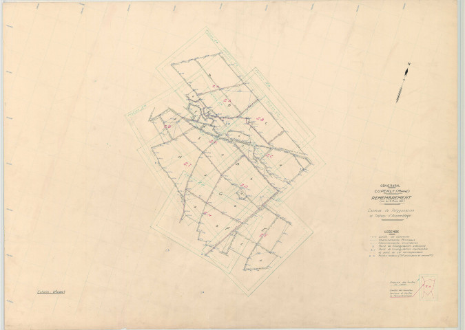Cuperly (51203). Tableau d'assembale 1 échelle 1/10000, plan remembré pour 1957 (Canevas de polygonation), plan régulier (papier)