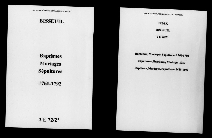 Bisseuil. Baptêmes, mariages, sépultures 1761-1792