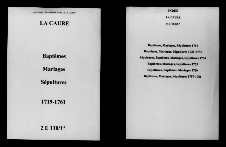 Caure (La). Baptêmes, mariages, sépultures 1719-1761