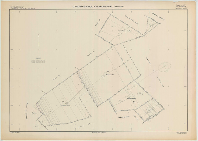 Champigneul-Champagne (51117). Tableau d'assembale 2-2 échelle 1/5000, plan remembré pour 1971 (Tableau d'assemblage 2e partie), plan régulier (papier)