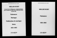 Melzicourt. Naissances, mariages, publications de mariage, décès 1821-1843