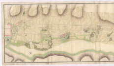 Plan des terres villages rivières et ruisseaux compris entre Chaalons et Omé, la grande route de Vitri et la rivière de Marne, XVIIIè s.