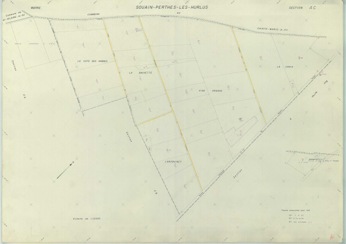 Souain-Perthes-lès-Hurlus (51553). Section AC échelle 1/2000, plan renouvelé pour 1959, plan régulier (papier armé)