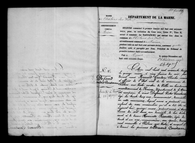 Châlons-sur-Vesle. Naissances, mariages, décès, publications de mariage 1873-1882