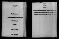 Olizy. Naissances, publications de mariage, mariages, décès 1843-1852