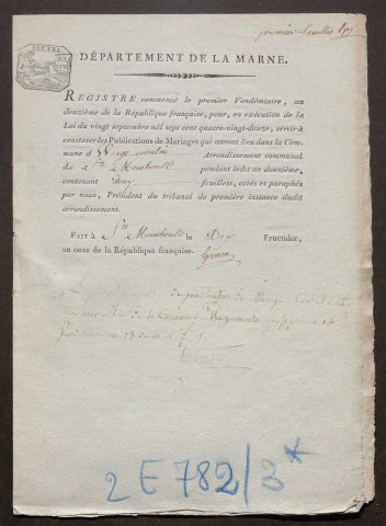 Wargemoulin. Publications de mariage an XII-1927