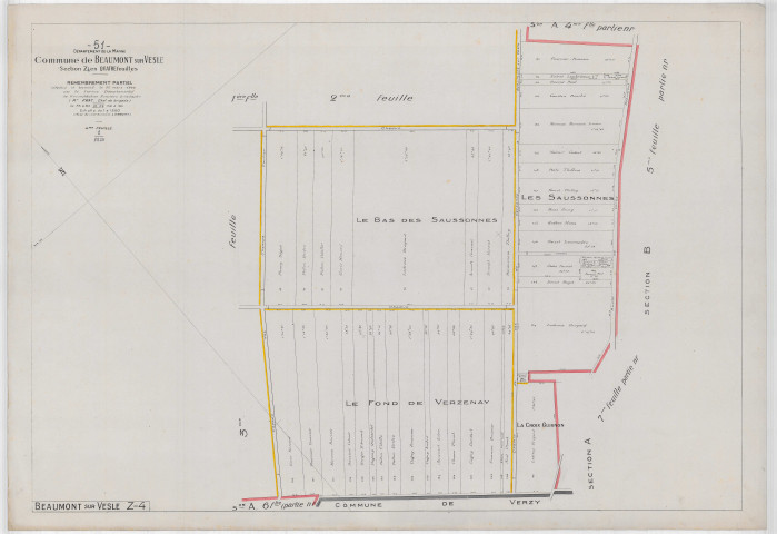 Beaumont-sur-Vesle (51044). Section Z4 2 échelle 1/1250, plan remembré pour 1922, plan régulier (papier).