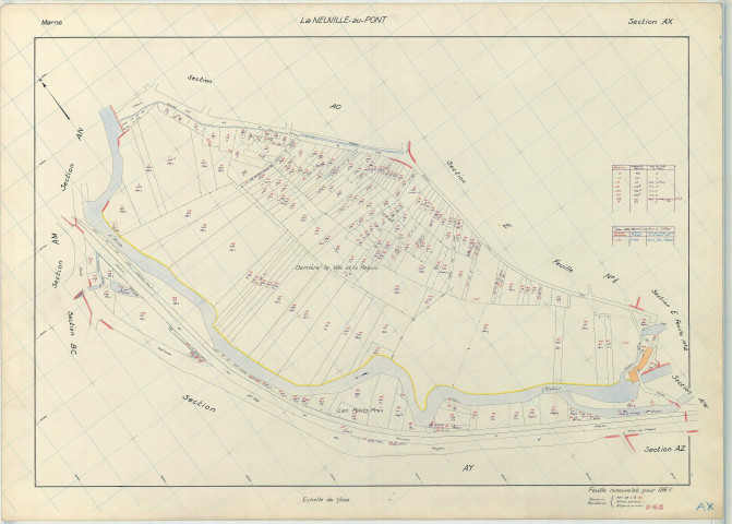 Neuville-au-Pont (La) (51399). Section AX échelle 1/1000, plan renouvelé pour 1966, plan régulier (papier armé)