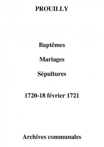 Prouilly. Baptêmes, mariages, sépultures 1720-1721