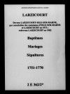 Larzicourt. Baptêmes, mariages, sépultures 1751-1770