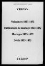 Crugny. Naissances, publications de mariage, mariages, décès 1823-1832