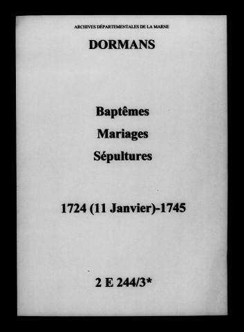 Dormans. Baptêmes, mariages, sépultures 1724-1745
