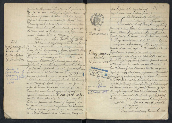 Sermiers. Naissances, décès, mariages, publications de mariage 1903-1912