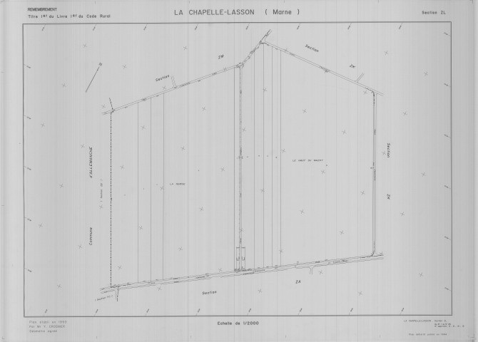 Chapelle-Lasson (La) (51127). Section ZL échelle 1/2000, plan remembré pour 01/01/1993, plan régulier de qualité P5 (calque)
