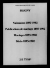 Bligny. Naissances, publications de mariage, mariages, décès 1893-1902