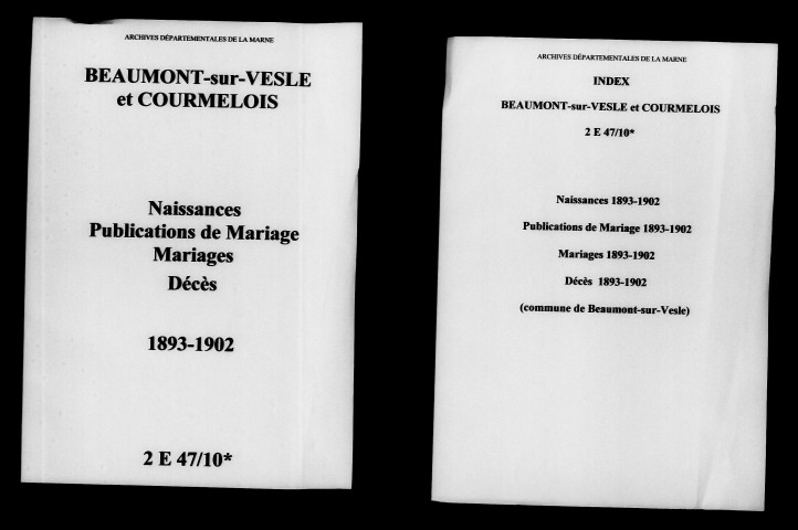Beaumont-sur-Vesle. Naissances, publications de mariage, mariages, décès 1893-1902