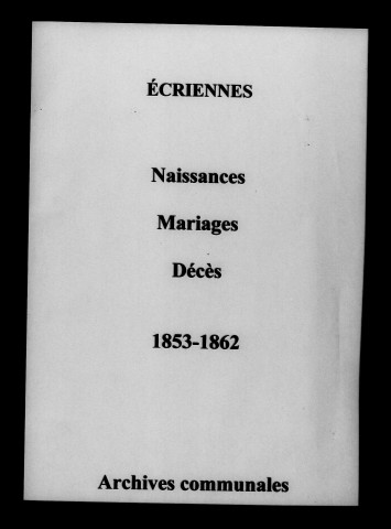Écriennes. Naissances, mariages, décès 1853-1862