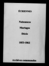 Écriennes. Naissances, mariages, décès 1853-1862