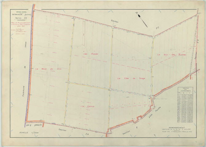 Germinon (51268). Section ZB échelle 1/2000, plan remembré pour 1957, plan régulier (papier armé)