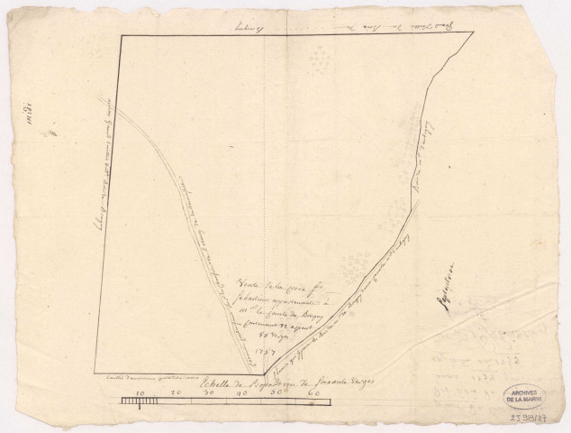 Plan des bois de Brugny pour l'année 1744 qui sera exploité en 1748.