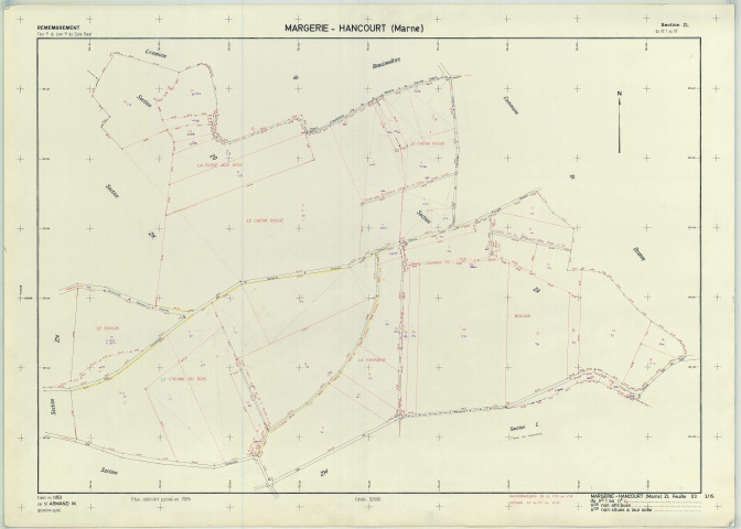 Margerie-Hancourt (51349). Section ZL échelle 1/2000, plan remembré pour 1983 (extension sur Brandonvillers section ZO et Drosnay section ZA), plan régulier (papier armé)