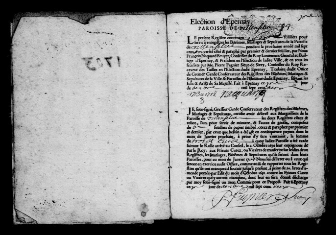 Ville-en-Selve. Baptêmes, mariages, sépultures 1703-1712