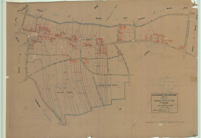 Essarts-lès-Sézanne (Les) (51235). Section D1 échelle 1/1250, plan mis à jour pour 01/01/1933, non régulier (calque)