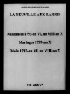 Neuville-aux-Larris (La). Naissances, mariages, décès 1793-an X